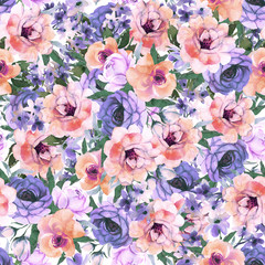 Abstract roses flower watercolor seamless pattern