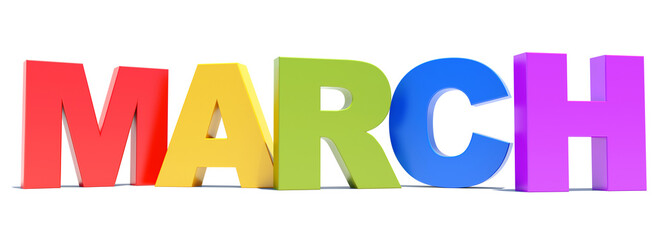 March colored text calendar background on white