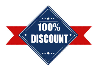 100% discount label with ribbon