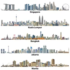 Foto op Canvas Singapore, Kuala Lumpur, Bangkok, Jakarta and Manila cities skylines vector high detailed illustrations © brichuas
