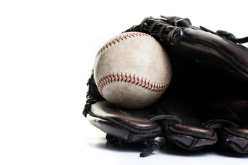 baseball glove over white