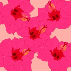 Floral seamless pattern with hibiscus. Vector illustration.