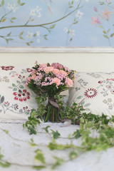 Wedding bouquet of roses and ivy