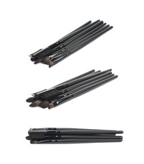 Pile of makeup tools and brushed isolated