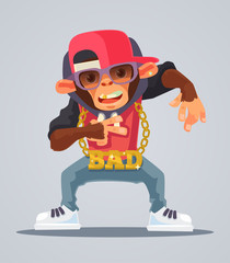 Cool monkey rapper character in modern clothes. Vector flat cartoon illustration