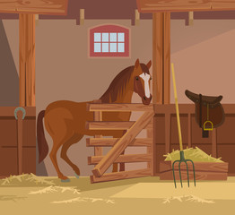 Horse farm. Vector flat cartoon illustration