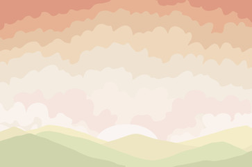 Vector mountain and colorful cloudy sky at the sunset background