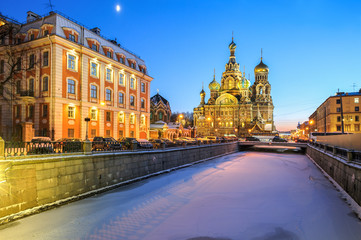 Obraz premium Church of the Resurrection of Christ (Savior on Spilled Blood), evening view, St Petersburg, Russia