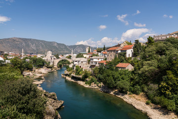 Fototapeta na wymiar MOSTAR, BOSNIA AND HERZEGOVINA - AUGUST 2016: Mostar Old Bridge