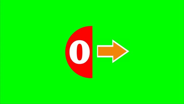 Countdown form five to zero, white number in red semicircle and arrows