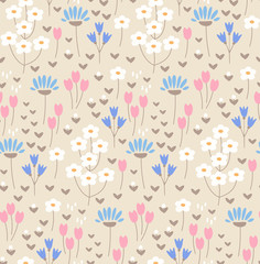 Stoffe zum Nähen Nahtlose Muster mit niedlichen Doodle Blumen