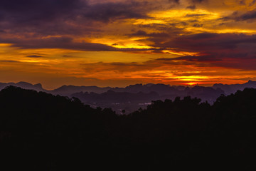 Tiger Cave Temple, Thailand. Picturesque observation point. Beautiful sunset