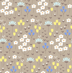 Stoffe zum Nähen Nahtloses Muster mit niedlichen Doodle-Blumen