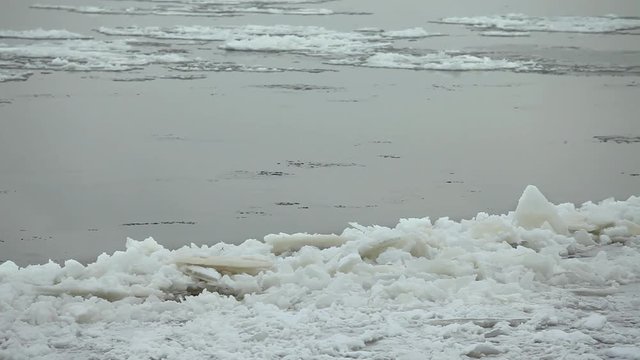 Floating of ice on the river begin of spring