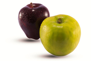 red and green apple, organic fruit on white background and clipping path