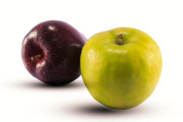 red and green apple, organic fruit on white background and clipping path