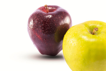 red and green apple, organic fruit on white background and clipping path