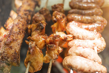 Brazilian barbecue. Churrasco Gaucho. Churrasco Uruguay. Grilled meat. meat skewer