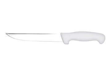 large kitchen knife with a plastic handle on white background