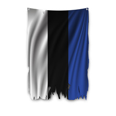 Torn by the wind national flag of Estonia. Ragged. The wavy fabric on white background. Realistic vector illustration.