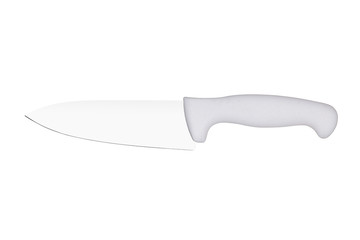 large kitchen knife with a plastic handle on white background