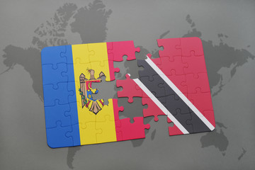 puzzle with the national flag of moldova and trinidad and tobago on a world map