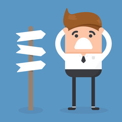 Businessman in front of a choice