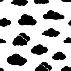 Clouds seamless pattern. Vector background white and black.