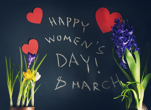 8 March, Happy Womens day with spring flowers