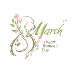 March 8. Elegant vector template for spring design. Happy Women's Day. Eight with Flowers.