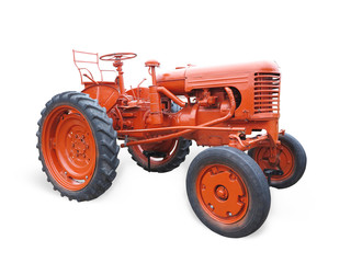 Abstract red old tractor isolated over white