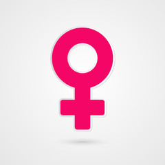 Woman symbol. Female sign illustration. Pink vector icon isolated on grey gradient background