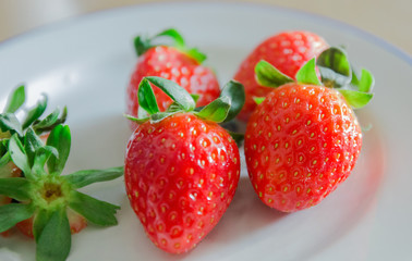 Strawberries on the white dish and white background