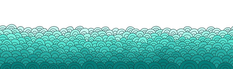Sea waves border. Doodle seamless background. Blue water hand drawn pattern. Vector illustration.