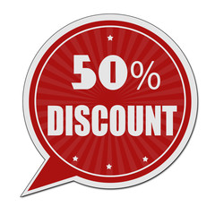 50% discount red speech bubble label or sign