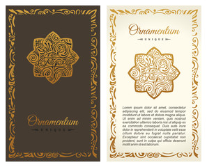 Naklejka premium Vintage vector retro blog frame. Set of artistic golden page with a logo design for your 