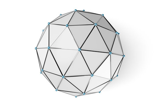Abstract low poly sphere with connected dots isolated on white background. 3d rendering