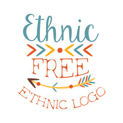 Ethnic Free Print Boho Style Element, Hipster Fashion Design Template In Blue, Yellow And Red Color With Arrow