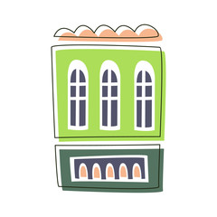 Simple Green Living House, Cute Fairy Tale City Landscape Element Outlined Cartoon Illustration