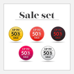 Sale set 50% off sticker, banner, Emblem sale isolated on white background. Big sale, special offer, discounts. Vector illustration.