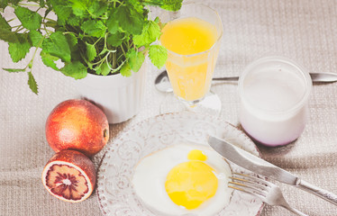 Healthy breakfast on wooden background