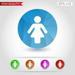 Colored icon or button of woman symbol with background