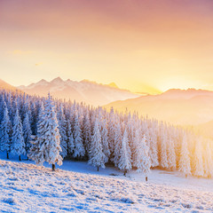 Colorful sunset over the mountain ranges in the national park