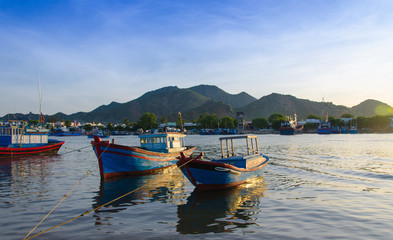 beautiful beach landscape with Vietnamese traditional fishing boat