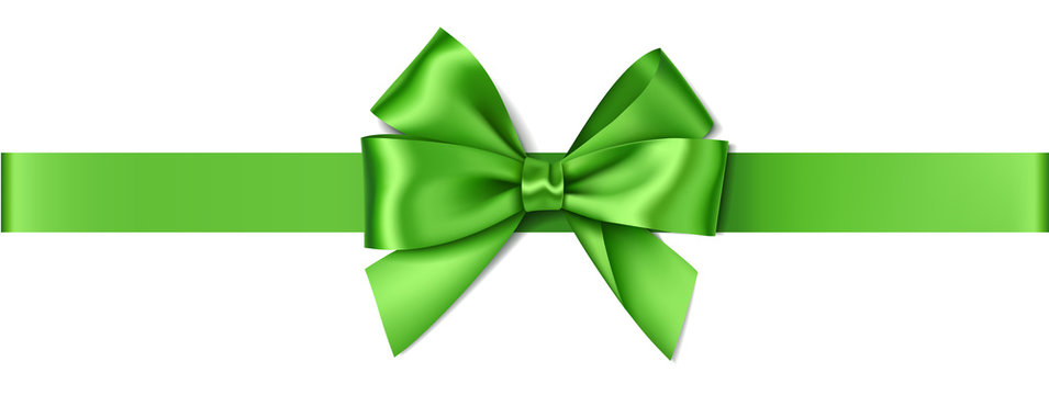 Vector green bow with horizontal ribbon isolated on white. Decorative bow for your design