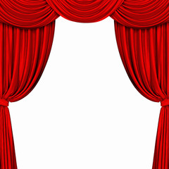 Red curtain on white background. 3D rendering