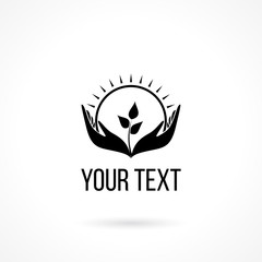 logo with hands sun and plant