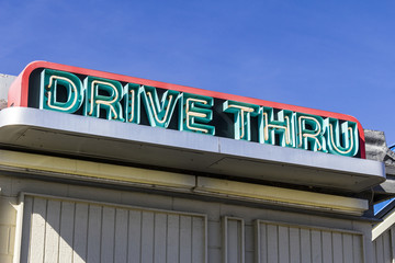Neon Drive Thru Sign at a Fast Food Restaurant I