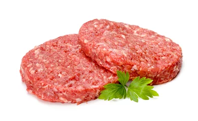 Crédence de cuisine en verre imprimé Viande Raw hamburger meat on white