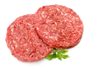 Raw hamburger meat on white